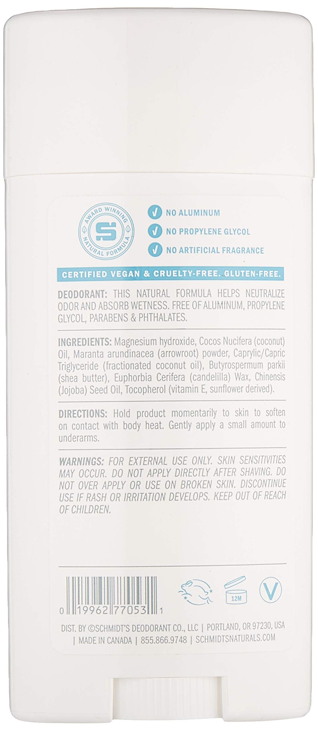 Schmidt's Natural Deodorant for Sensitive Skin - Fragrance-Free, 3.25 ounces. Stick for Women and Men